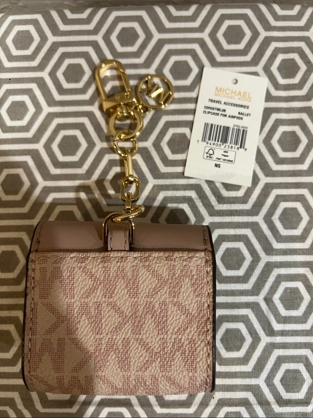 MICHAEL KORS Ballet Pink Keychain AirPods Case with Gold Hardware